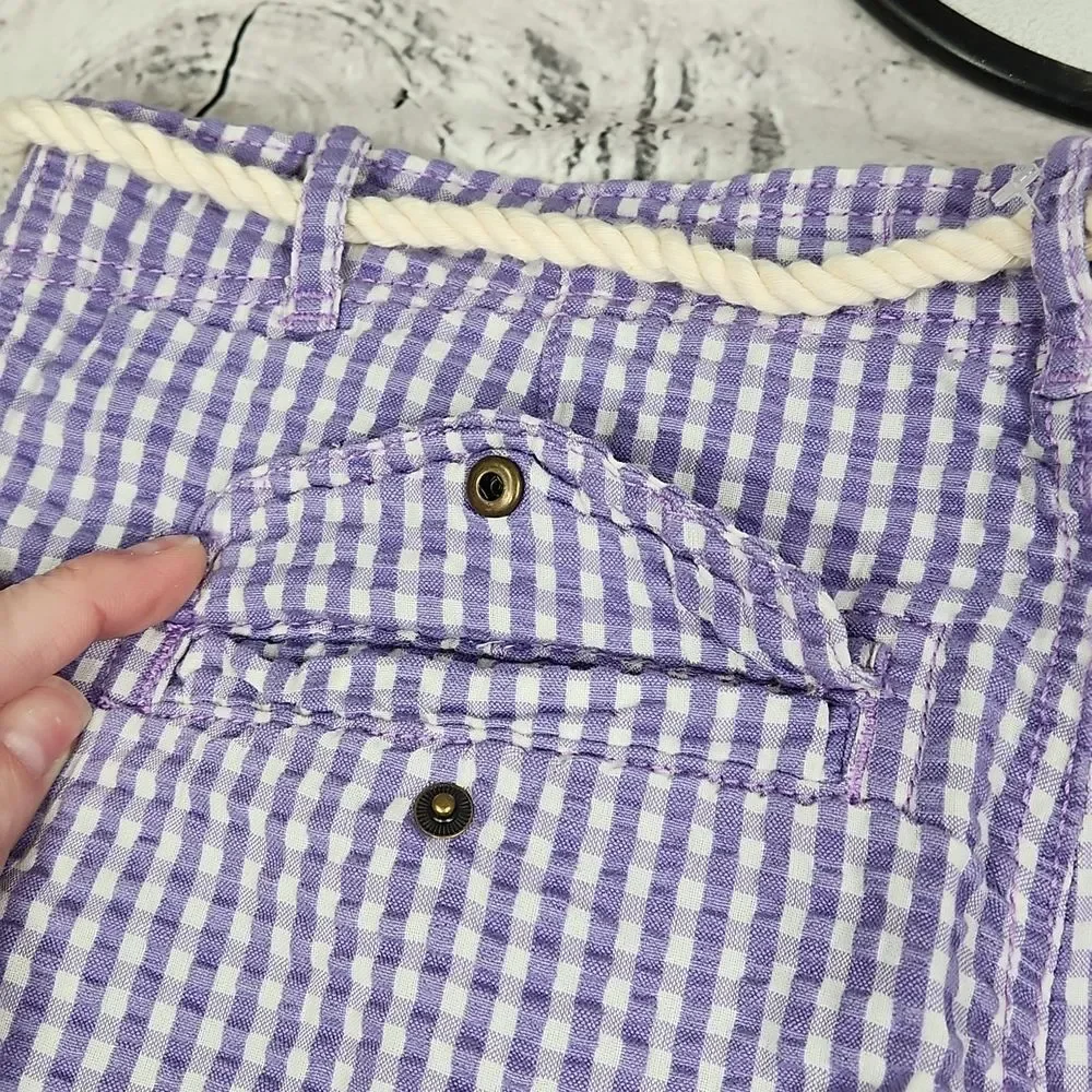 💜NWT H&M Label of Graded Goods Purple Gingham Belted & Cuffed Shorts Youth 14